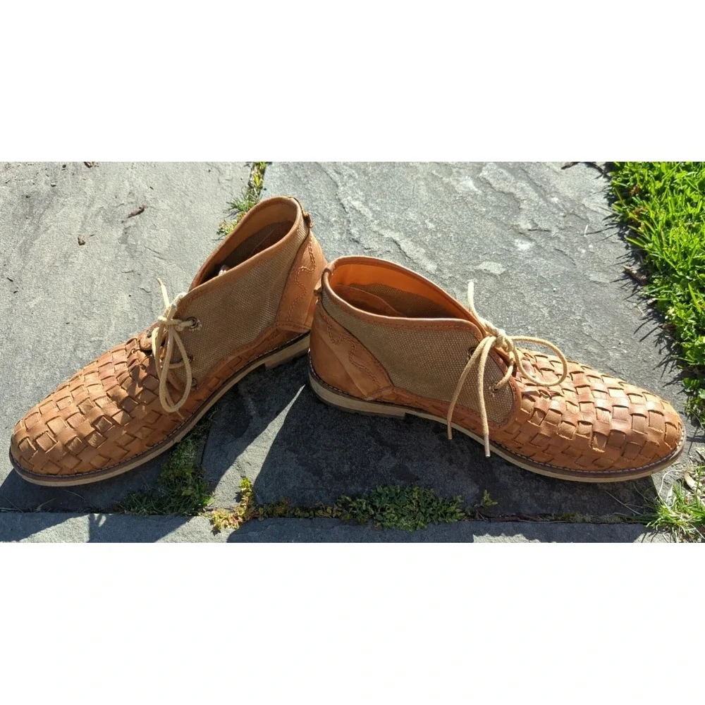 Men's Leather Canvas‎ Feud Britannia Shoes Ankle Boots Size 10 / 44 Chestnut